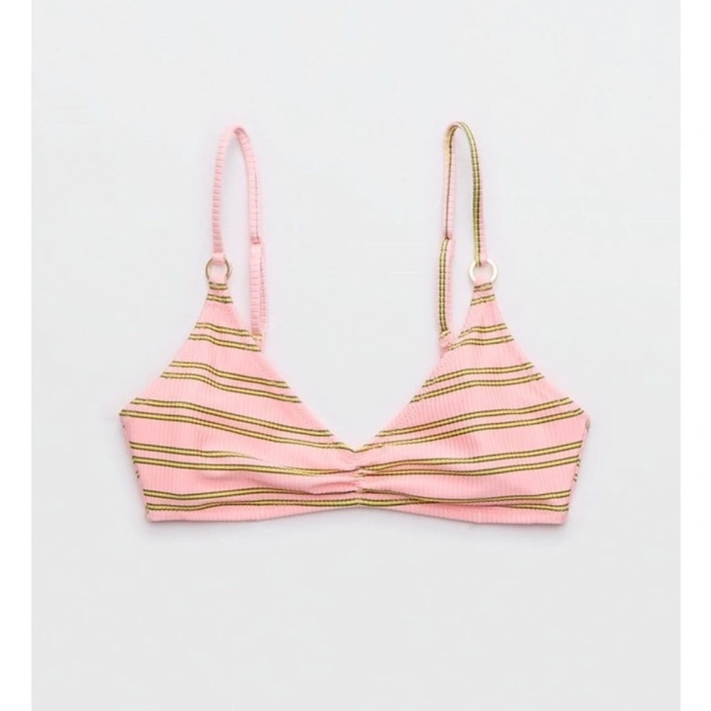 Aerie Beach Babe Shine Rib Voop Top and Bottom Bikini Set in Pink Yellow, M/L - Picture 10 of 13